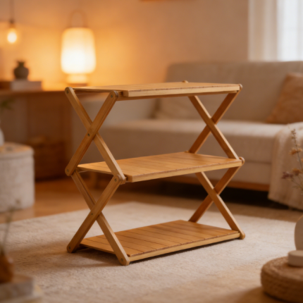 Wooden Foldable Shelf, Portable Storage Rack Space Saving Load Bearing for Outdoor Camping