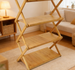 Wooden Foldable Shelf, Multi Layer Space Saving Portable Storage Rack for Outdoor Camping
